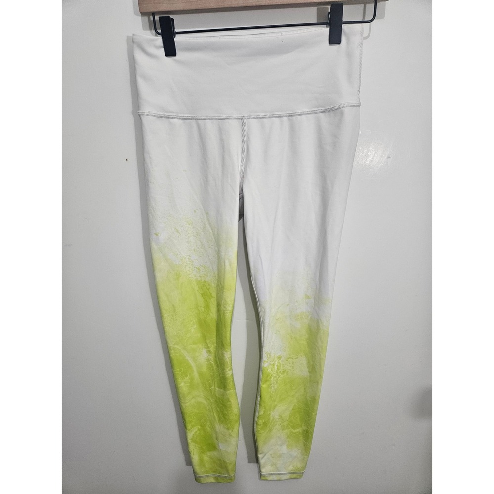 Athleta Elation High Rise 7/8 Leggings White Lime Green Ombre Marble Print S
